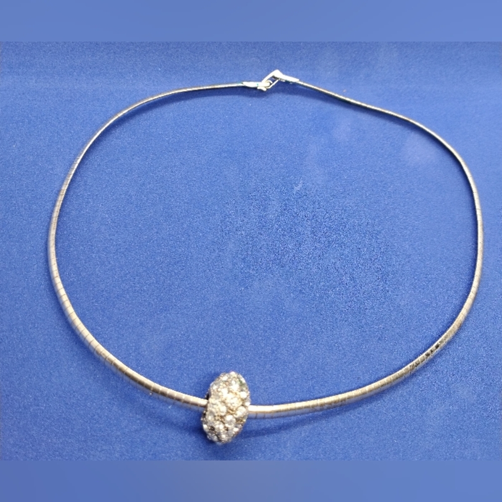 JCM Italy Sterling Silver Necklace with Pave Zirconia Disco Ball